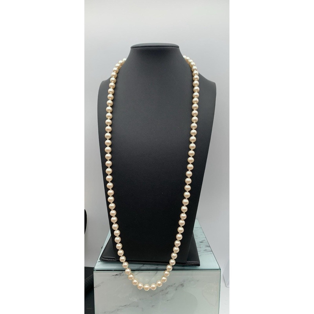 Vintage 29" Glass Faux Pearl Hand Knotted Necklace Simple Elegance